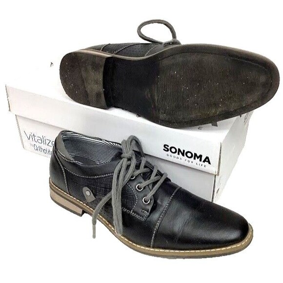 Sonoma Kohl's-Men's Sz 7(M) Vitalize Ortholite-Garfield-Black Dress Shoes-200153 - Picture 1 of 8